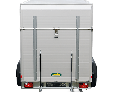 Heckklappe mit querliegendem Edelstahl-Drehstangenverschluss, Durchgangsmaß B x H 1300 x 2000 mm, Innenhöhe 2100/2300 mm